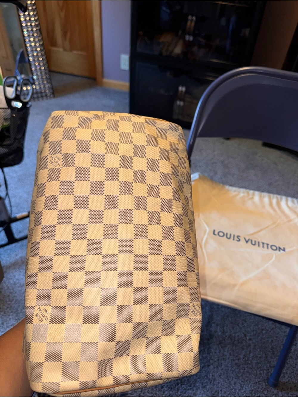 Louis Vuitton Damier Azur Speedy 30 Satchel in Cream and Tan with Gold Hardware - Picture 7 of 10